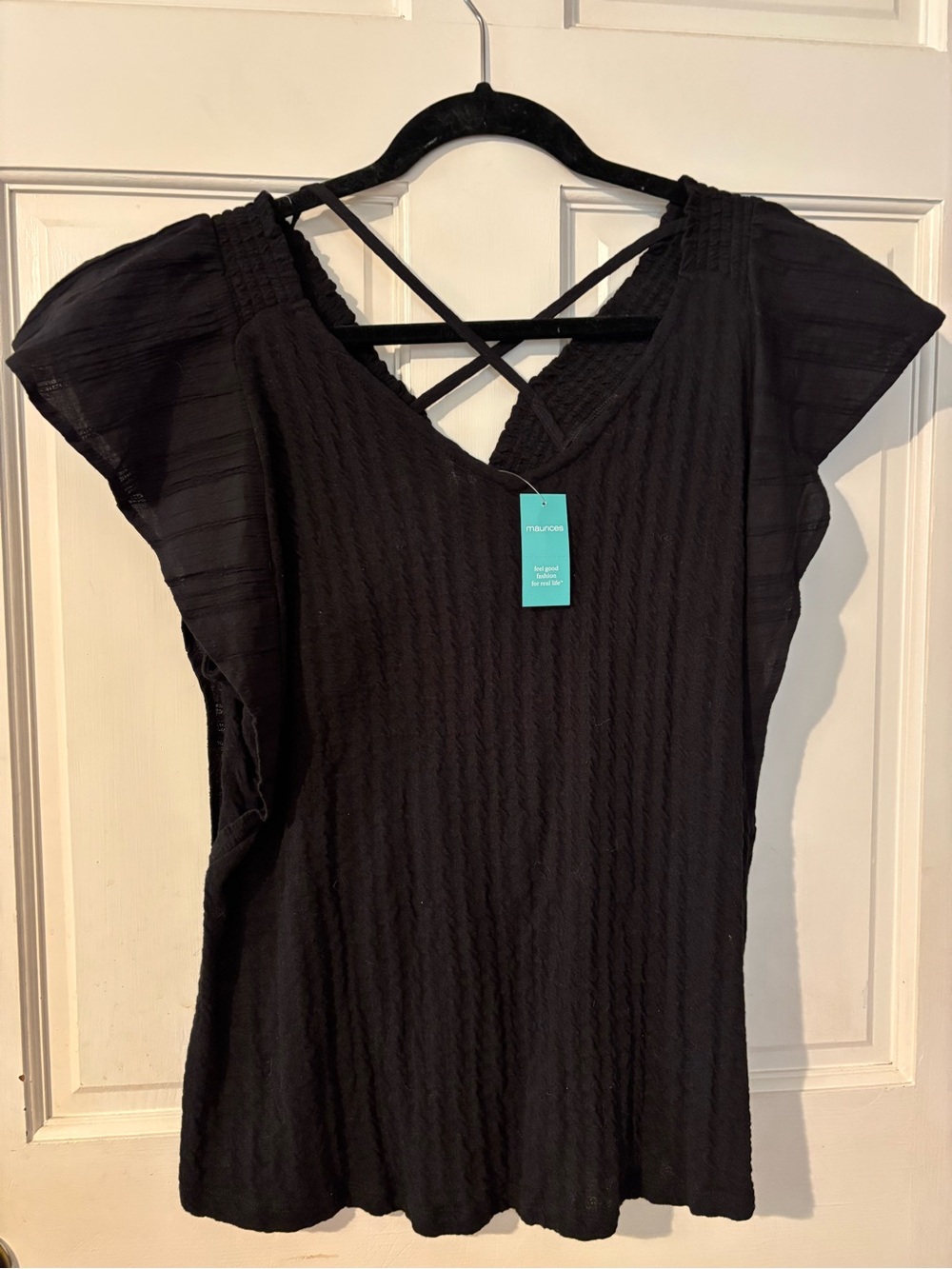 Maurices Black Crisscross Ribbed V-Neck Tank
